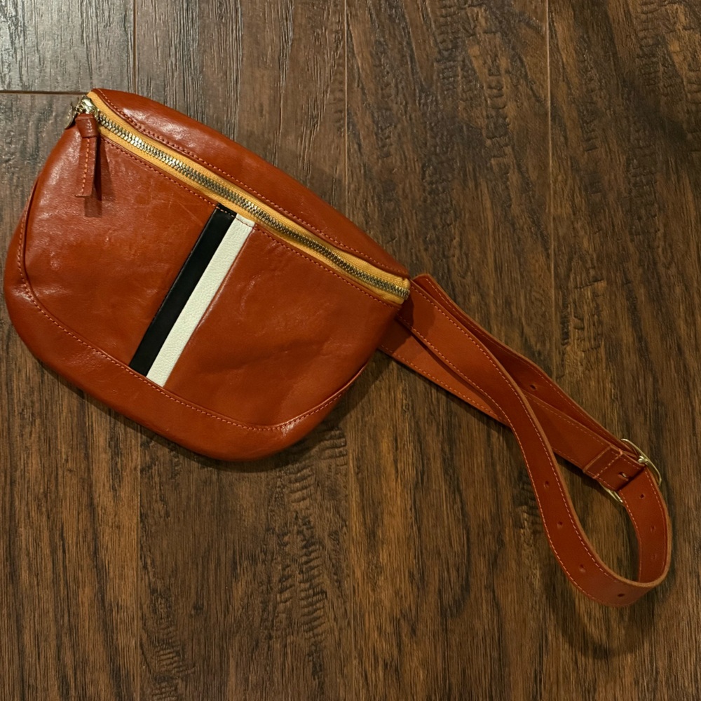 Clare V Belt Bag Brown with Black and White Stripe